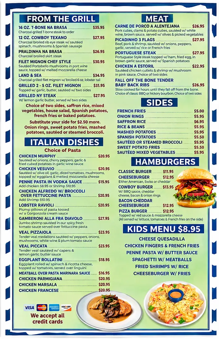 3 Flags Grill Menu - Page 2 (From the Grill, Meat, Italian, Burgers)